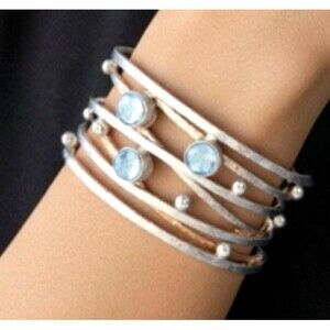 Vintage Sterling Silver Blue Topaz Multi-Strand 26mm Wide Cuff Bracelet 34.9g